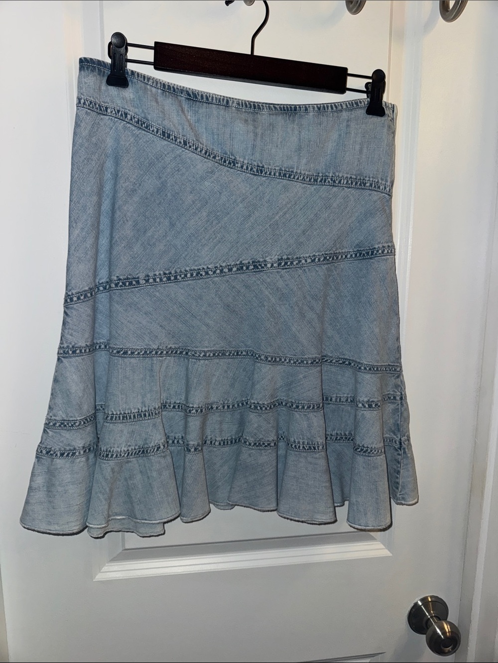Urban Outfitters Light Blue Denim Tiered Flounce Skirt